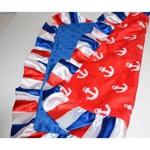 Little Wishes Hobby Lobby‎ Minky Dot Dark Blue Red White Satin Edge Lovey Anchor